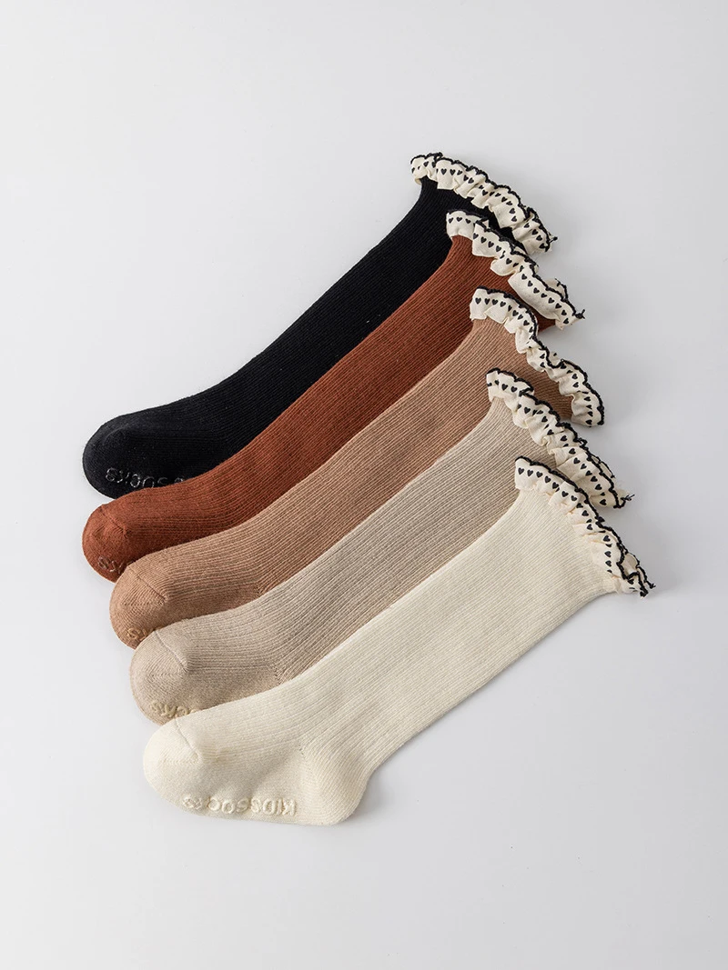 5 pares por lote MILANCEL otoño medias para niñas 0-5T encaje amor calcetines decorativos dulces 5 colores calcetines infantiles - imagen 2