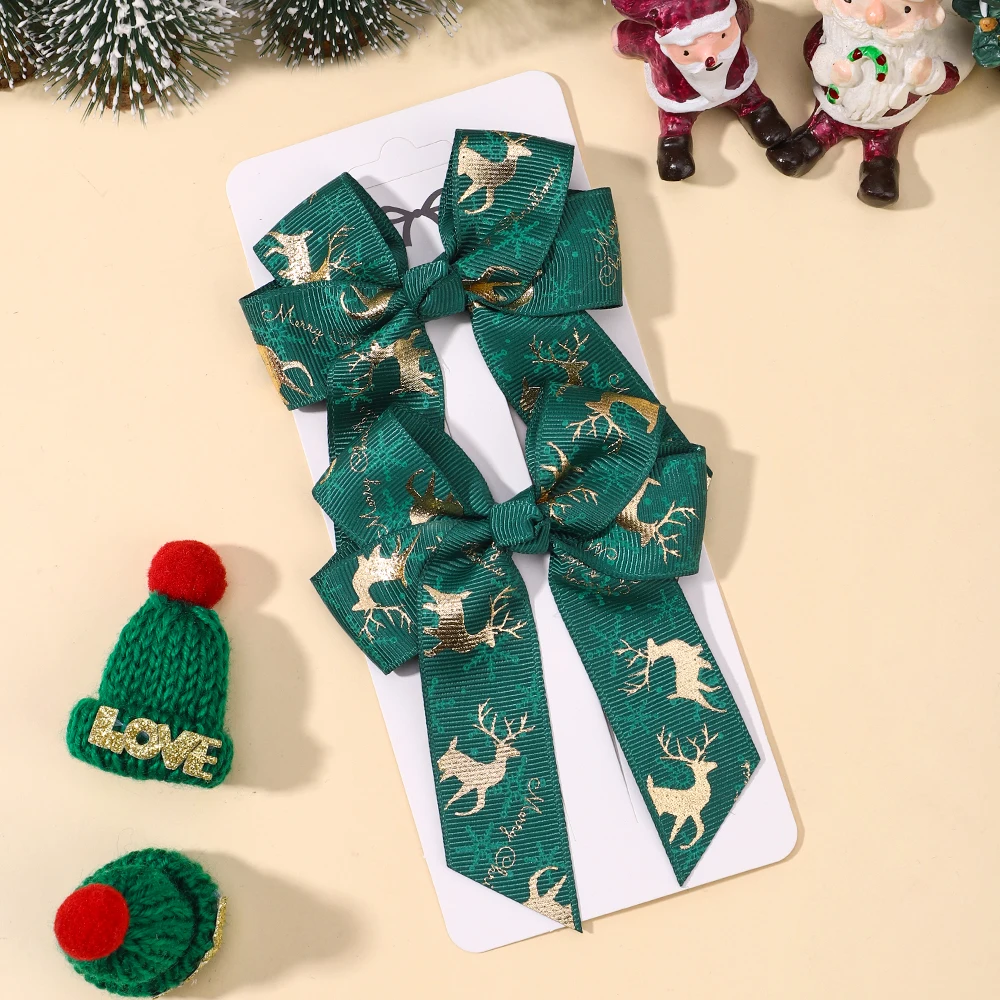 2 unids/set de pinzas para el pelo con lazo de Navidad para niñas, horquillas simples para animar, pasadores de moda, accesorios para el cabello - imagen 4