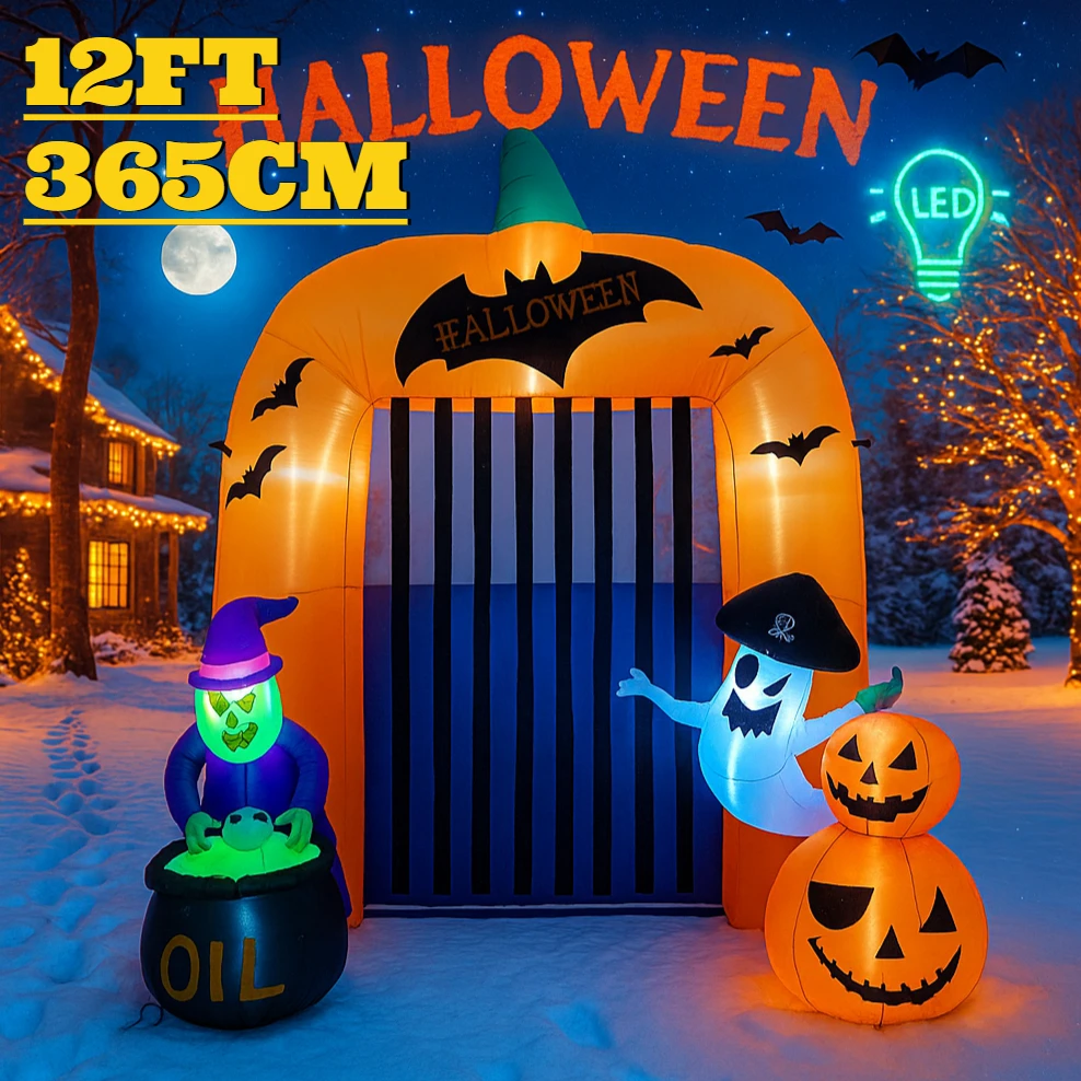 Arco de calabaza inflable gigante de 12 pies para Halloween, juguete fantasma, decoración de bruja, luces LED, decoración de patio, suministros para fiesta en casa, adornos - imagen 5