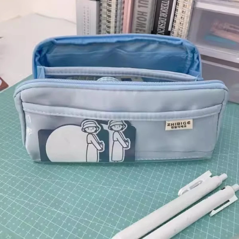 180 °   Estuche para lápices con apertura grande, se puede colocar, plano en el escritorio, bolsas para bolígrafos negros de café para estudiantes, organizador de papelería, estuche para lápices