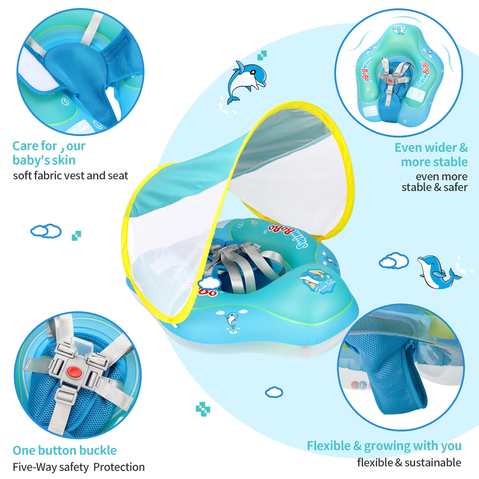 Swimbobo anillo flotante inflable con asiento ventilado y bolsillo - imagen 4