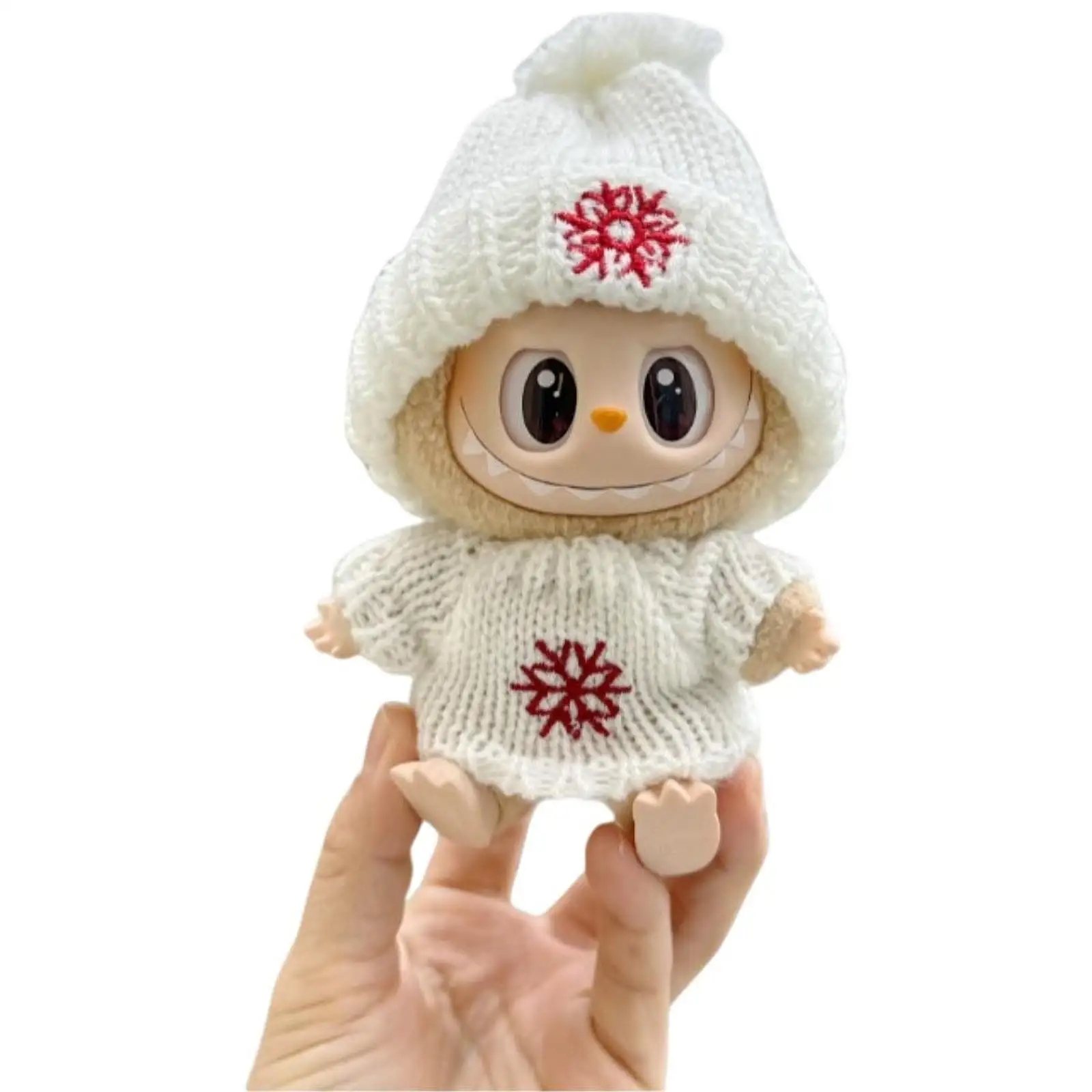 Plush Doll Pullover Top Snowflake Hat Accessory Costumes Winter Doll Outfit Set for 7.87'' Doll