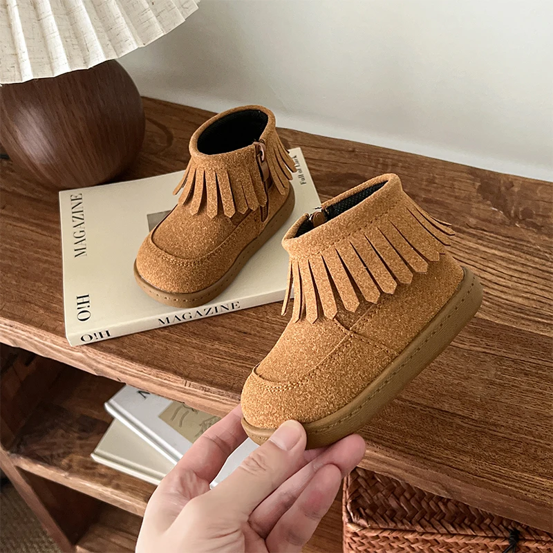 Botas de nieve para bebés y niños, zapatos de exterior para niños, suela suave antideslizante, zapatos informales con borlas para niños pequeños, talla 15-25 - imagen 3