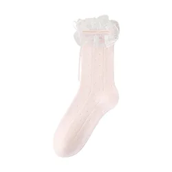 Calcetines de algodón con lazo y volantes para niña estilo coreano
