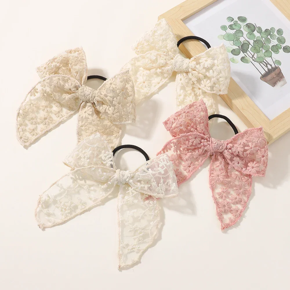 Diademas elásticas de encaje para niñas con lazo bordado - imagen 5