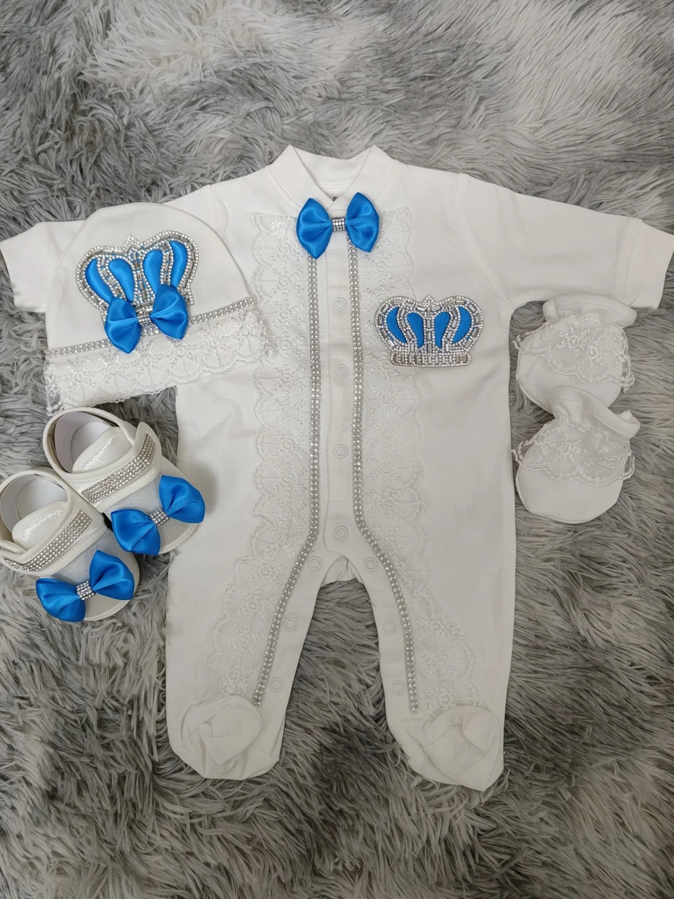 Capa personalizada con nombre para recién nacido, 4 Uds., joyería de corona, pelele de bienvenida a casa, ropa de bebé, trajes de algodón para niño y niña - imagen 4