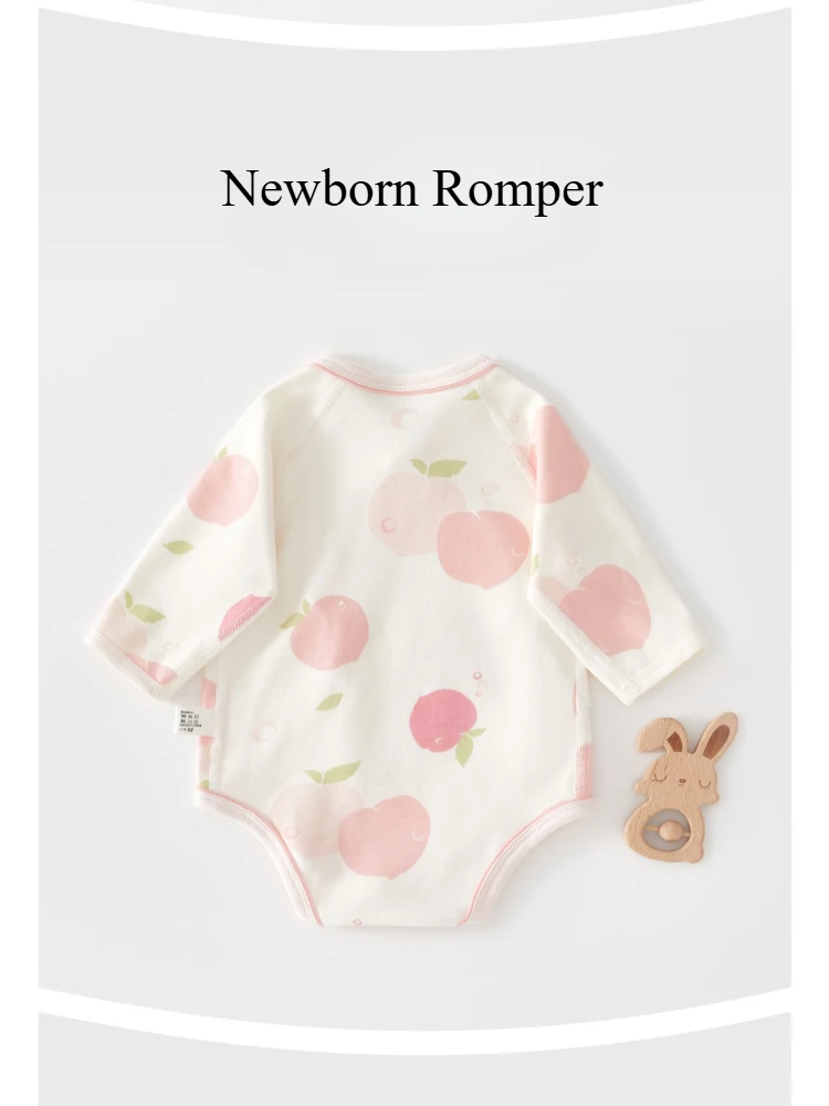 Pelele triangular para bebé recién nacido, ropa de algodón puro para niños y niñas, mono de manga larga con estampado de melocotón bonito de 1-3-6M - imagen 4