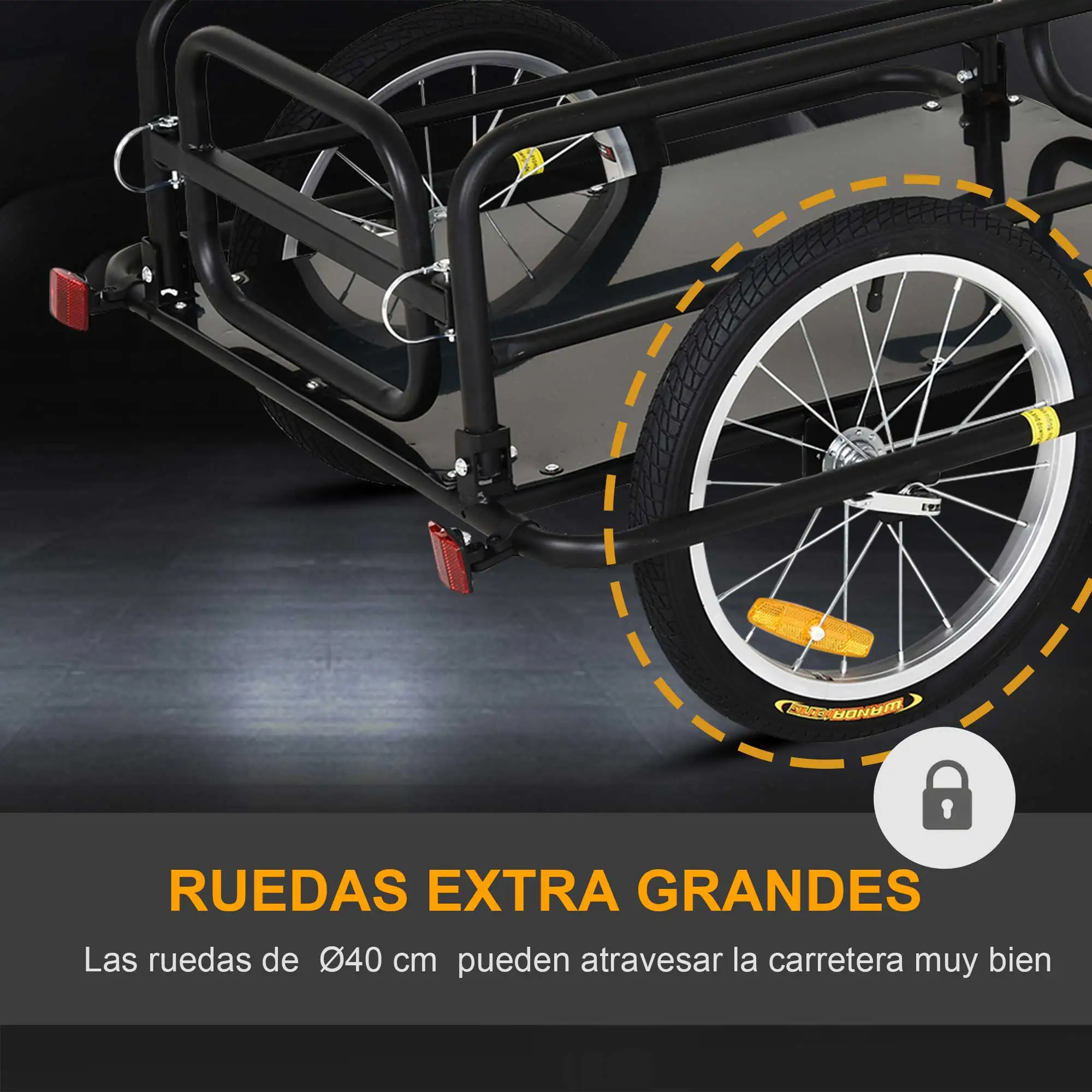 Pawhut Bicycle Trailer for Load 50kg Luggage Load Lightweight Steel Frame with Reflectors - imagen 5