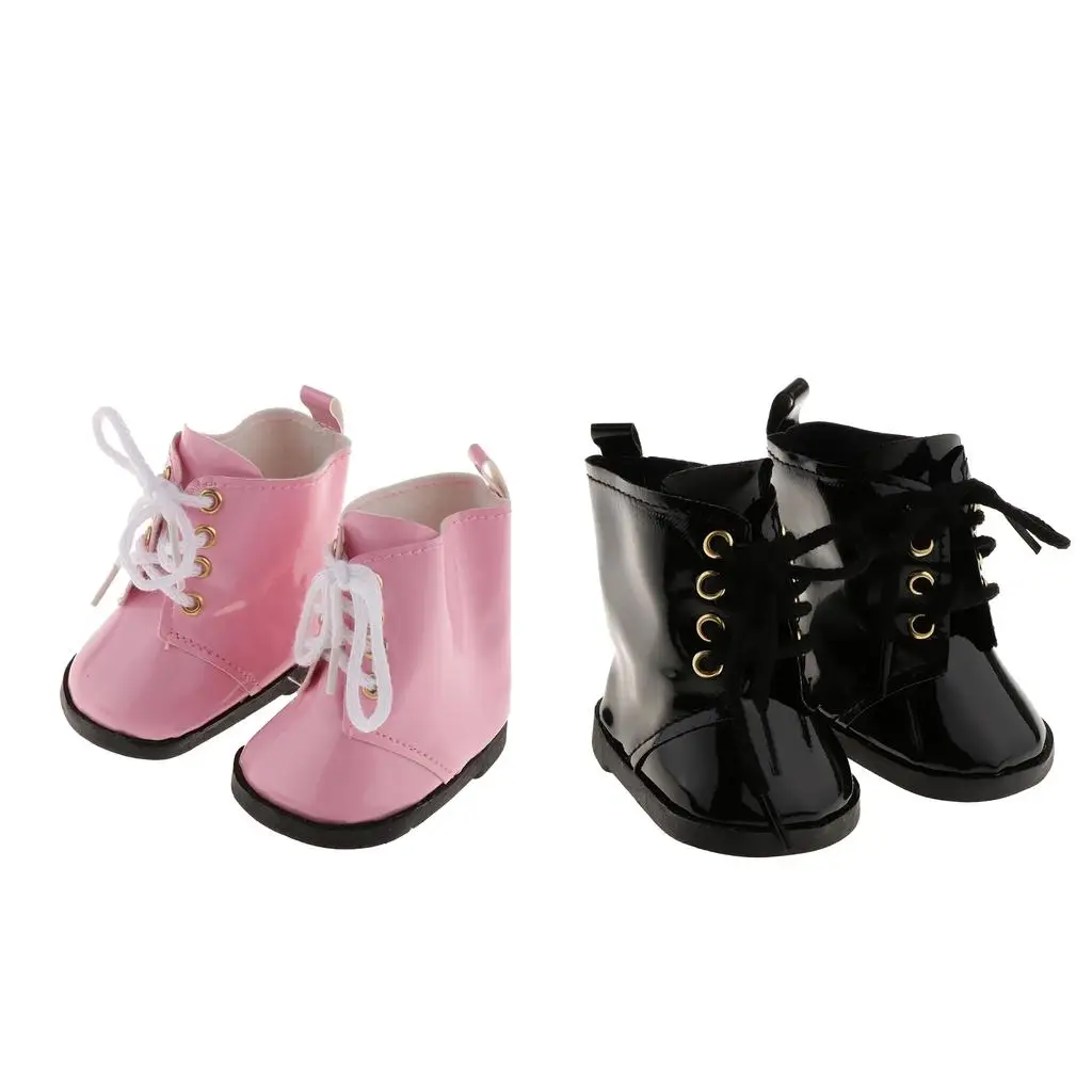PU Leather Doll Shoes Lace up Boots 18inch Doll for American Doll Dolls