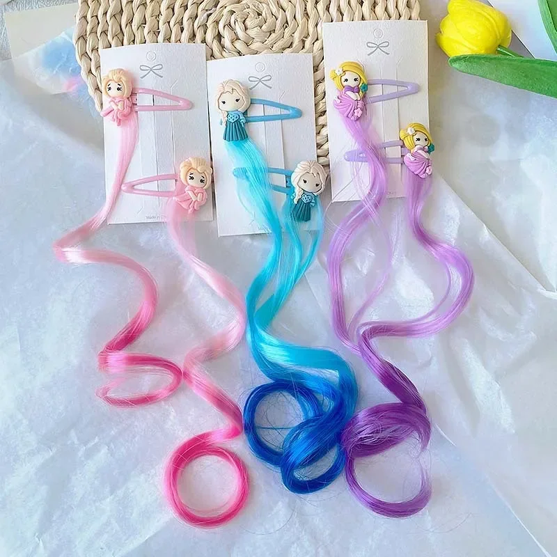 Clip BB de dibujos animados para niñas, horquilla de Color degradado de princesa, coleta de pelo largo y rizado, accesorios de moda - imagen 3