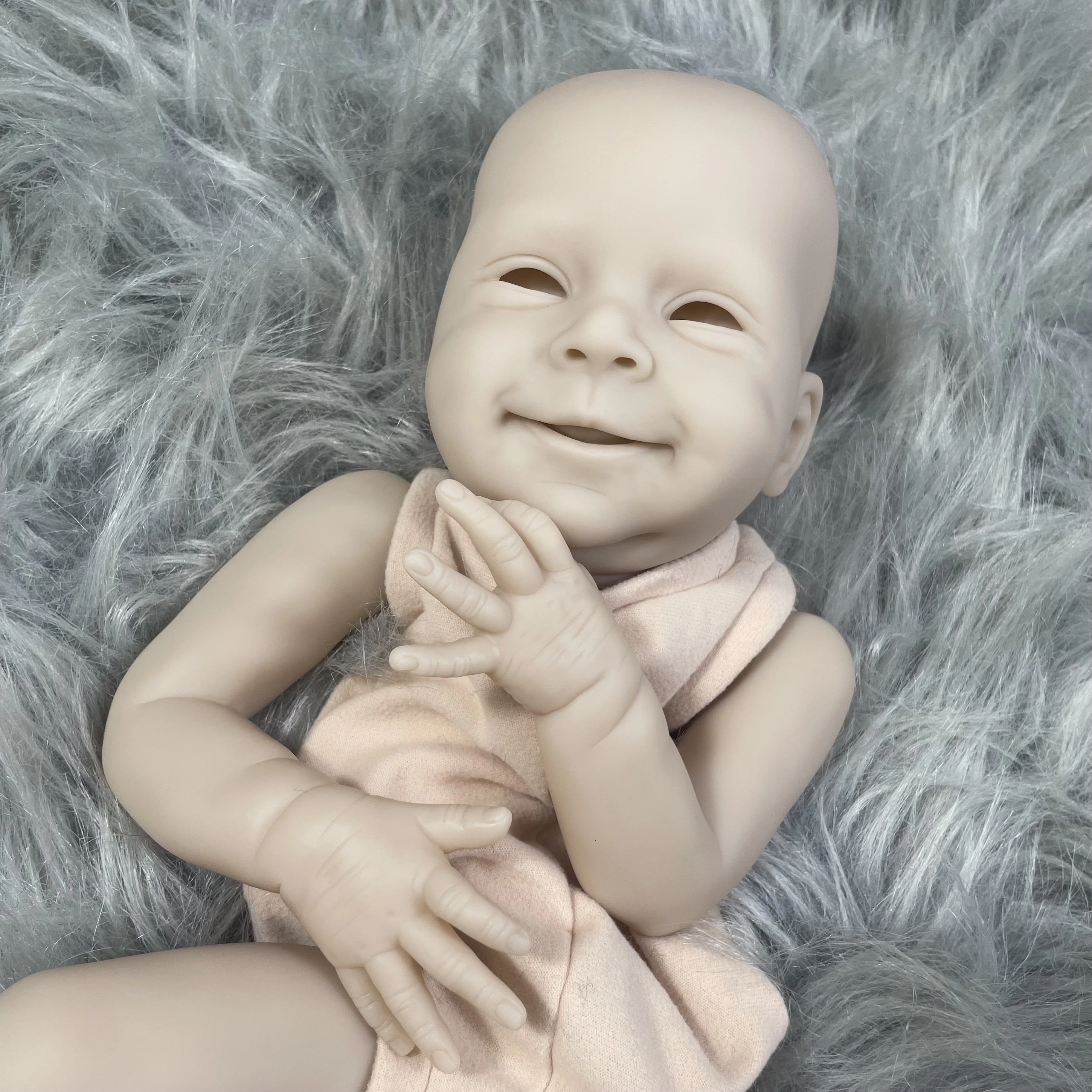 MRB-Kit de muñeca Reborn de vinilo de 19 pulgadas, molde de muñeca recién nacida realista sin terminar, sin pintar, Color fresco, en blanco, con ojos - imagen 3