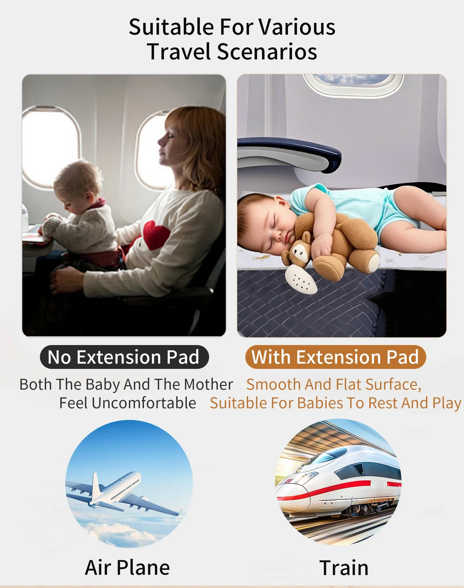 Uso como extensor de asiento en avión