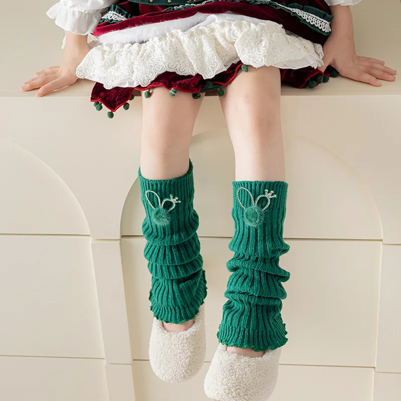 Nuevos calcetines para niñas, calcetines rojos de tubo medio, cubierta navideña para pantorrilla, calcetines apilables cálidos y gruesos para niños - imagen 4