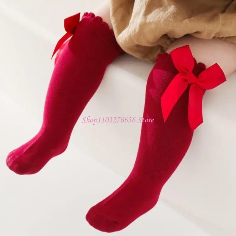 R6FD Baby Girls Knee High Socks Bow-Stitched Toddler Breathable Long Sock Cable Knit - imagen 5