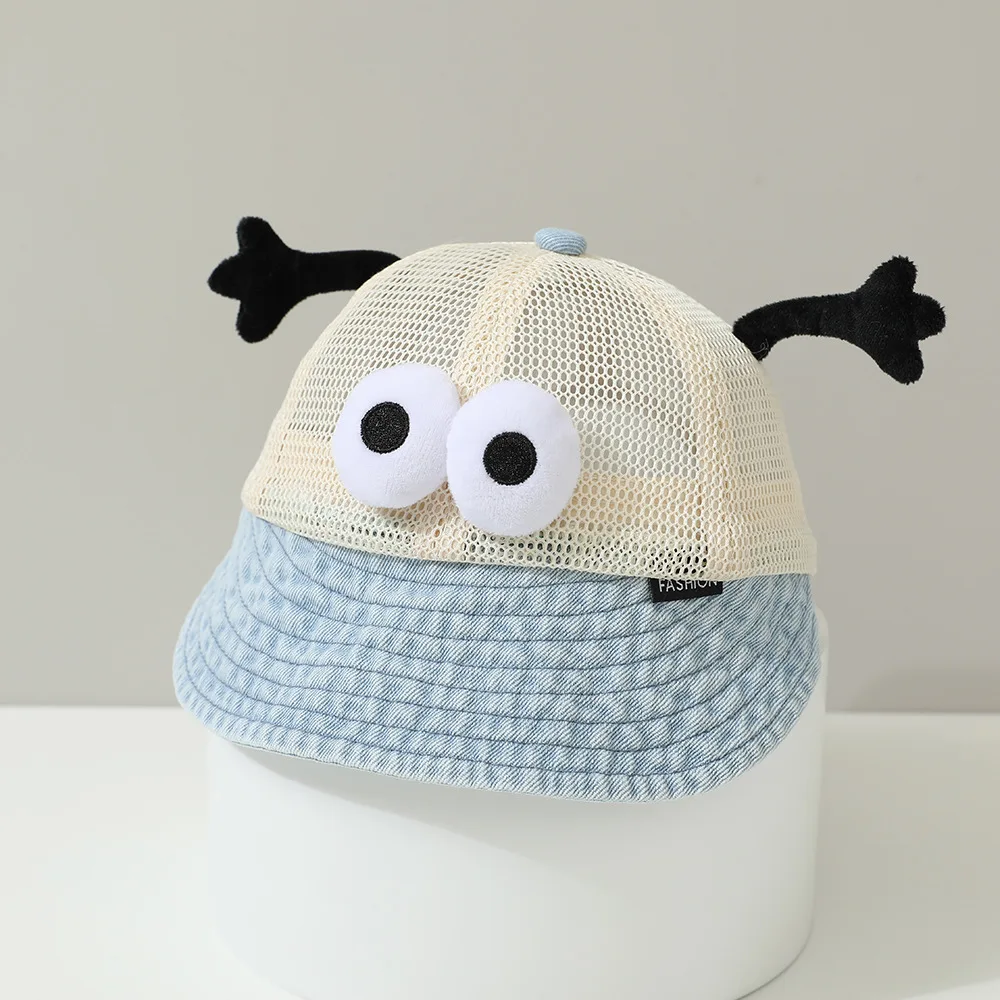 Nuevo lindo dibujo de ojos grandes niños gorra de lengua de pato Denim de ala corta de malla sombrero para el sol del bebé niño niña Snapback gorras de béisbol sombrero del niño - imagen 5