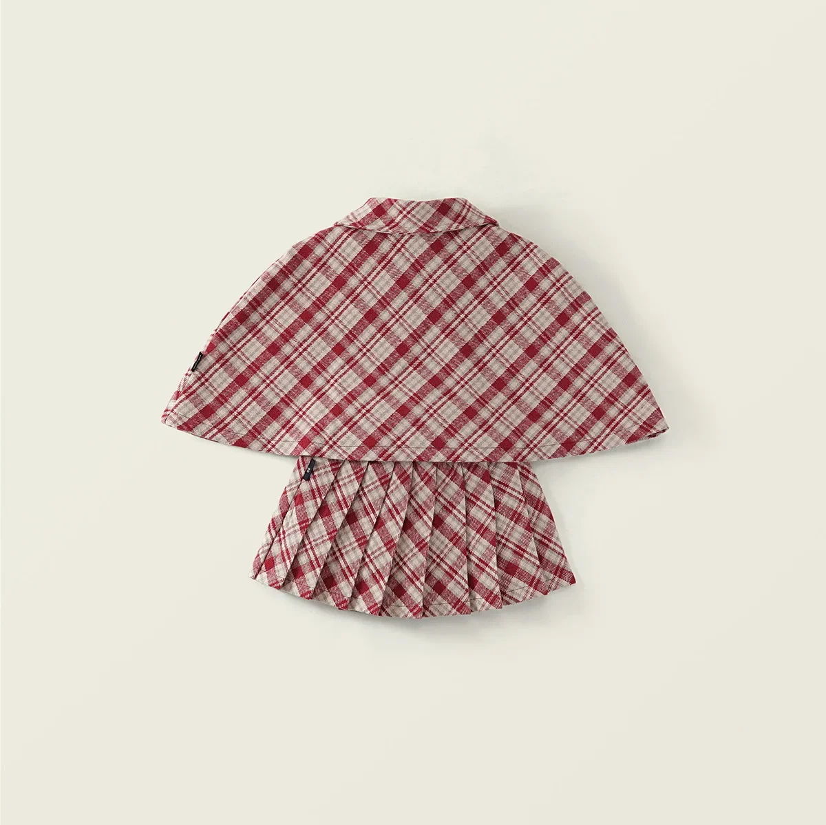 Conjunto de mezcla de lana a cuadros rojos para niñas coreanas de 2025 AW, capa gruesa y Falda plisada, traje de moda para niños de 2 uds. - imagen 3