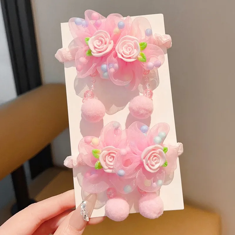 Lazos 3D flores estilo princesa para niña – elásticos sin dañar pelo - imagen 2