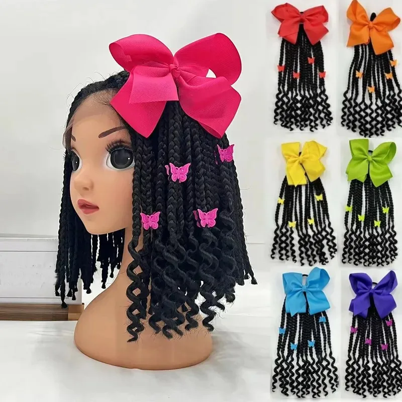 Extensión de cabello trenzada con cuentas y lazo para niñas negras - imagen 4