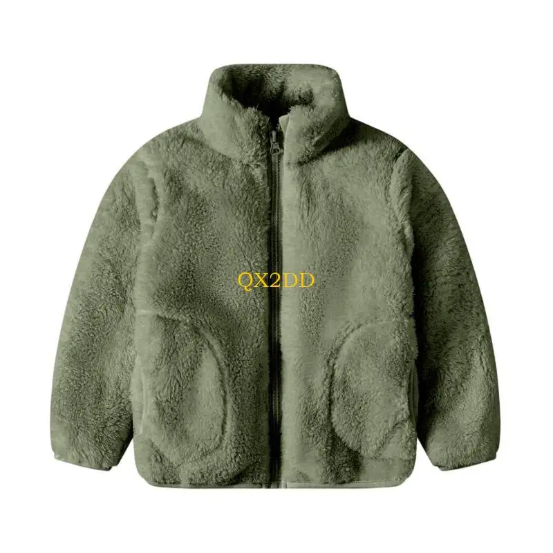 QX2D Abrigo Piel Cordero otoño e Invierno para niñas Lana Felpa con Cremallera y Cuello Alto Abrigo Felpa y - imagen 4