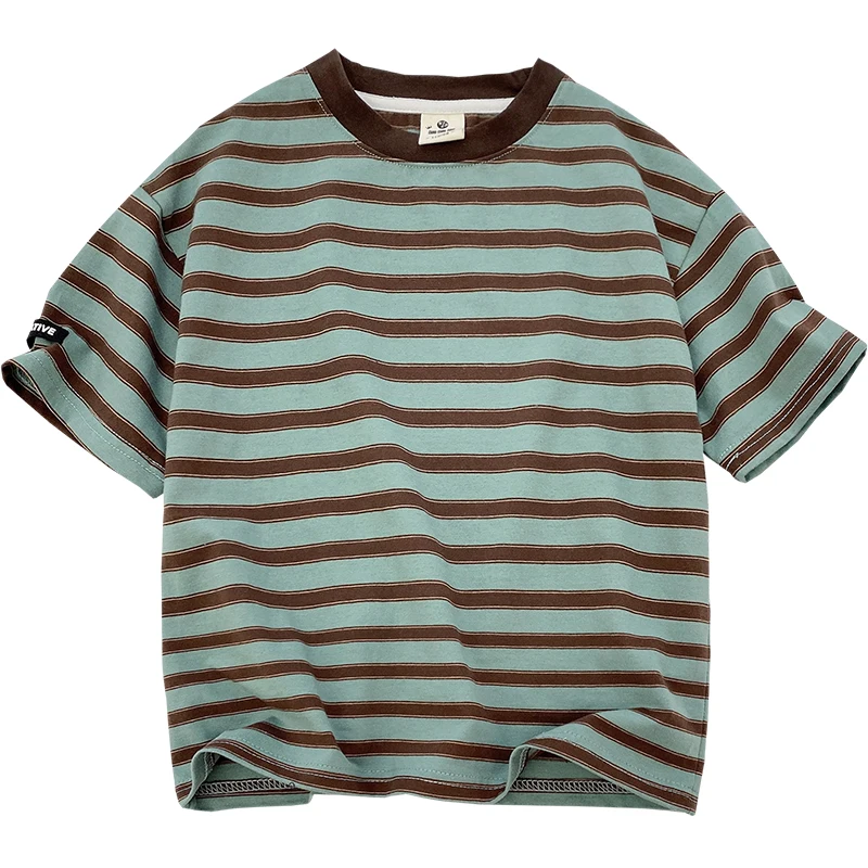 NOVEDAD DE VERANO 20225, camiseta de manga corta a rayas versión coreana para niños, ropa de media manga de algodón puro para niños Chi - imagen 4