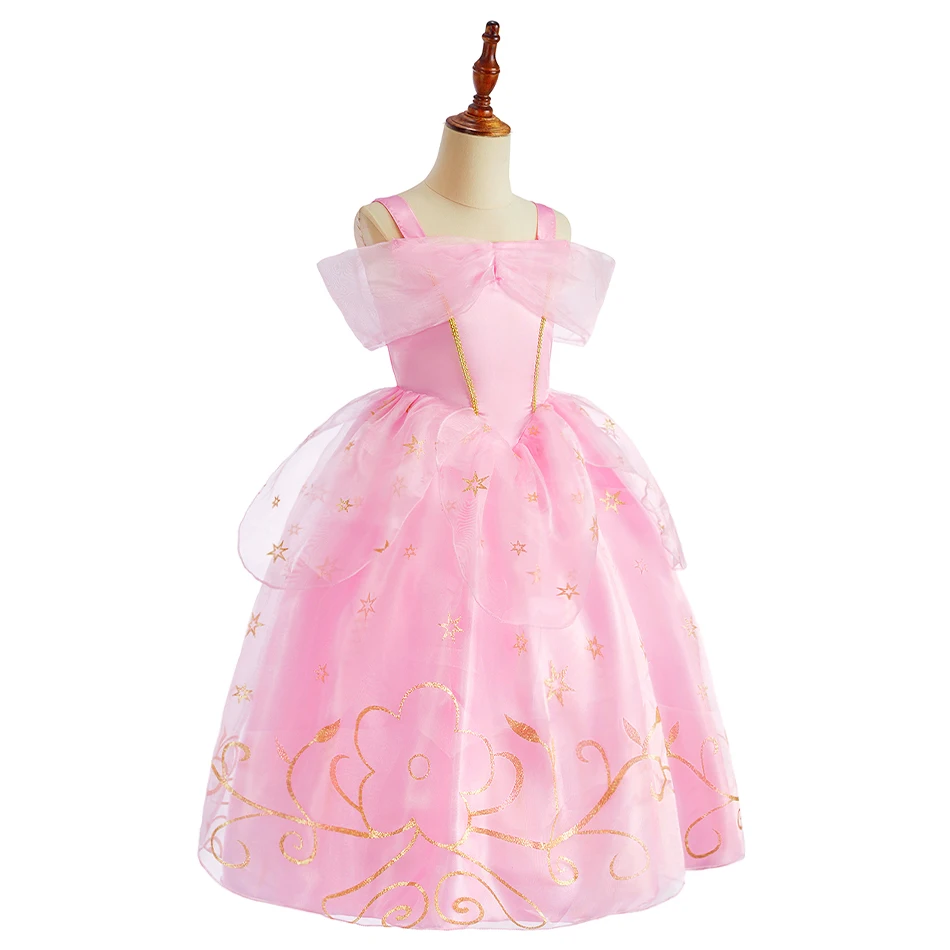 Vestido Princesa Rosa con Tul en Capas y Detalles Dorados para Niña - imagen 3
