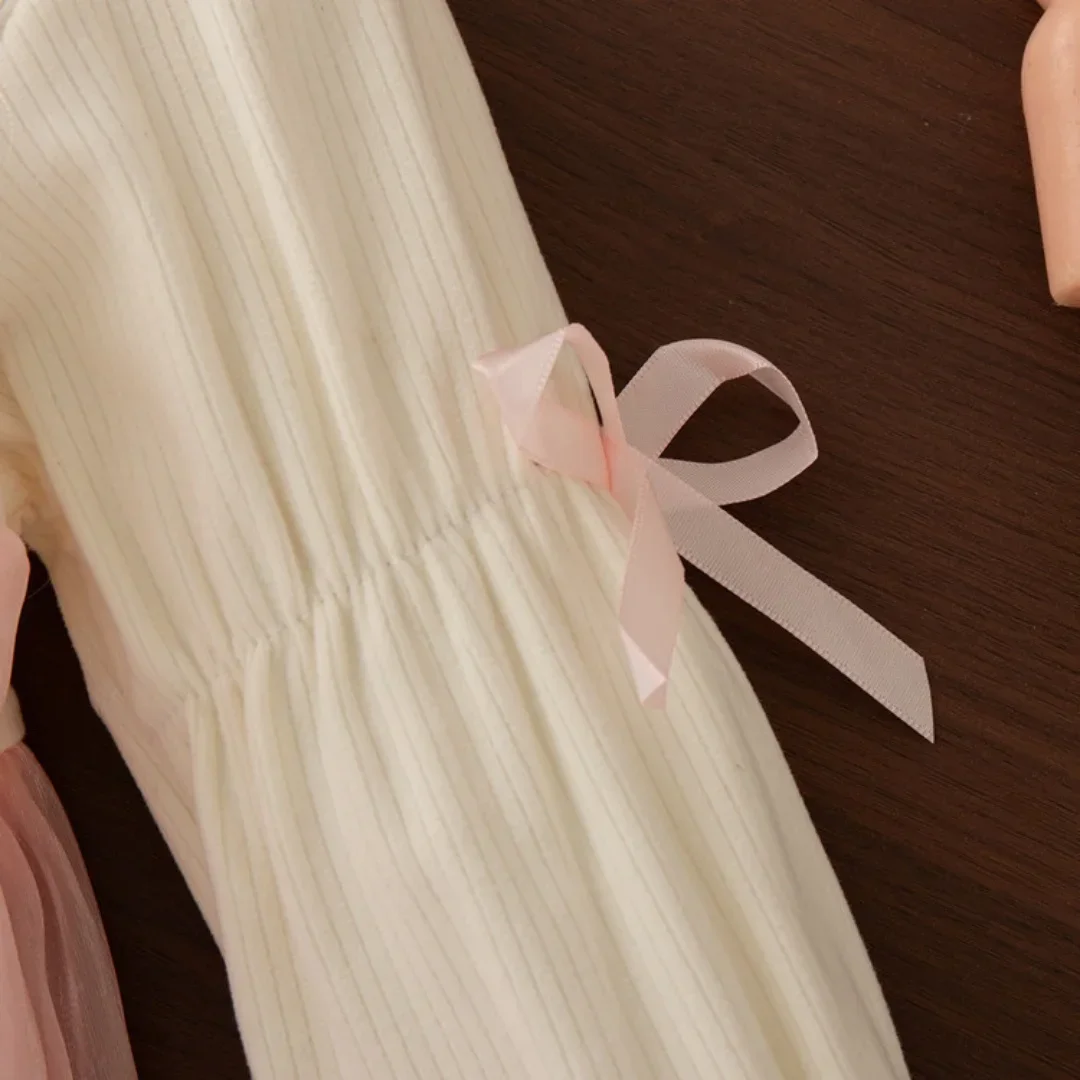 Nueva ropa de otoño para niñas, vestido con mangas abullonadas para niñas, vestido con lazo para niñas de 1 a 8 años - imagen 5