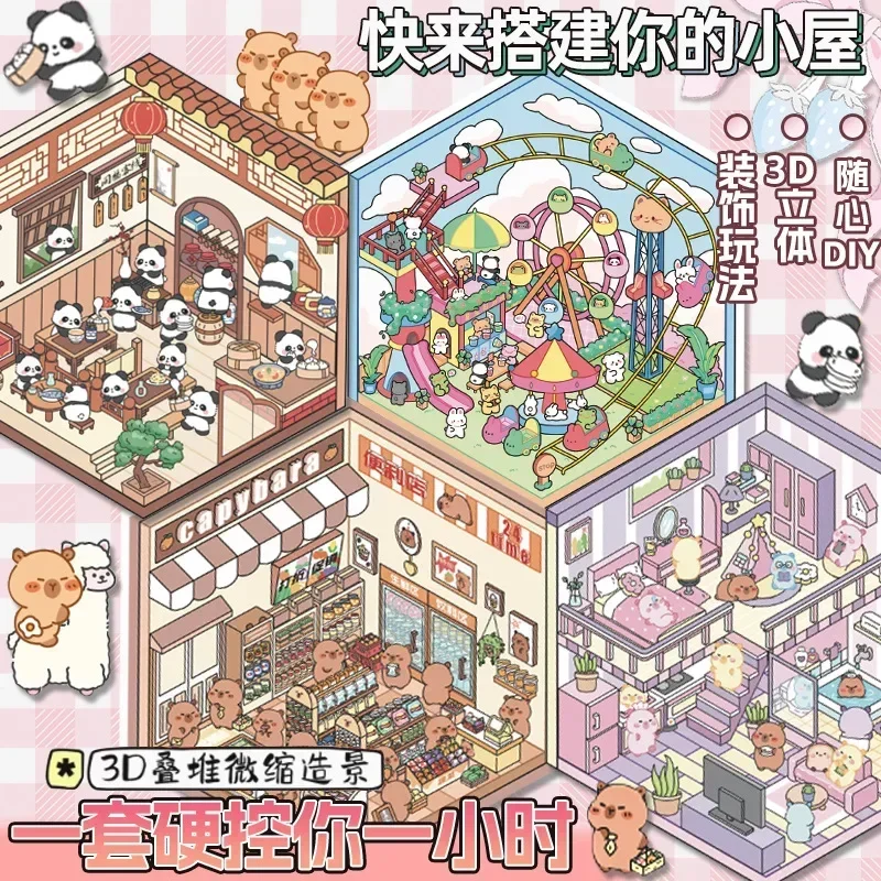 Pegatinas de conejillo de indias 3D para niños, dibujos animados Kawaii, arte de Estilo Princesa Coreano, alivio del estrés, juguete para jugar a las casitas