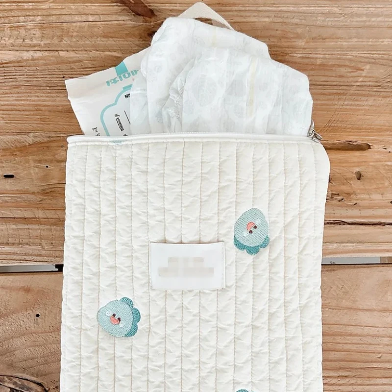Bolsa de pañales acolchada estilo dibujos animados Ins con bordado, bolso coreano para mamá con correas para cochecito, bolsa organizadora para bebé de gran capacidad