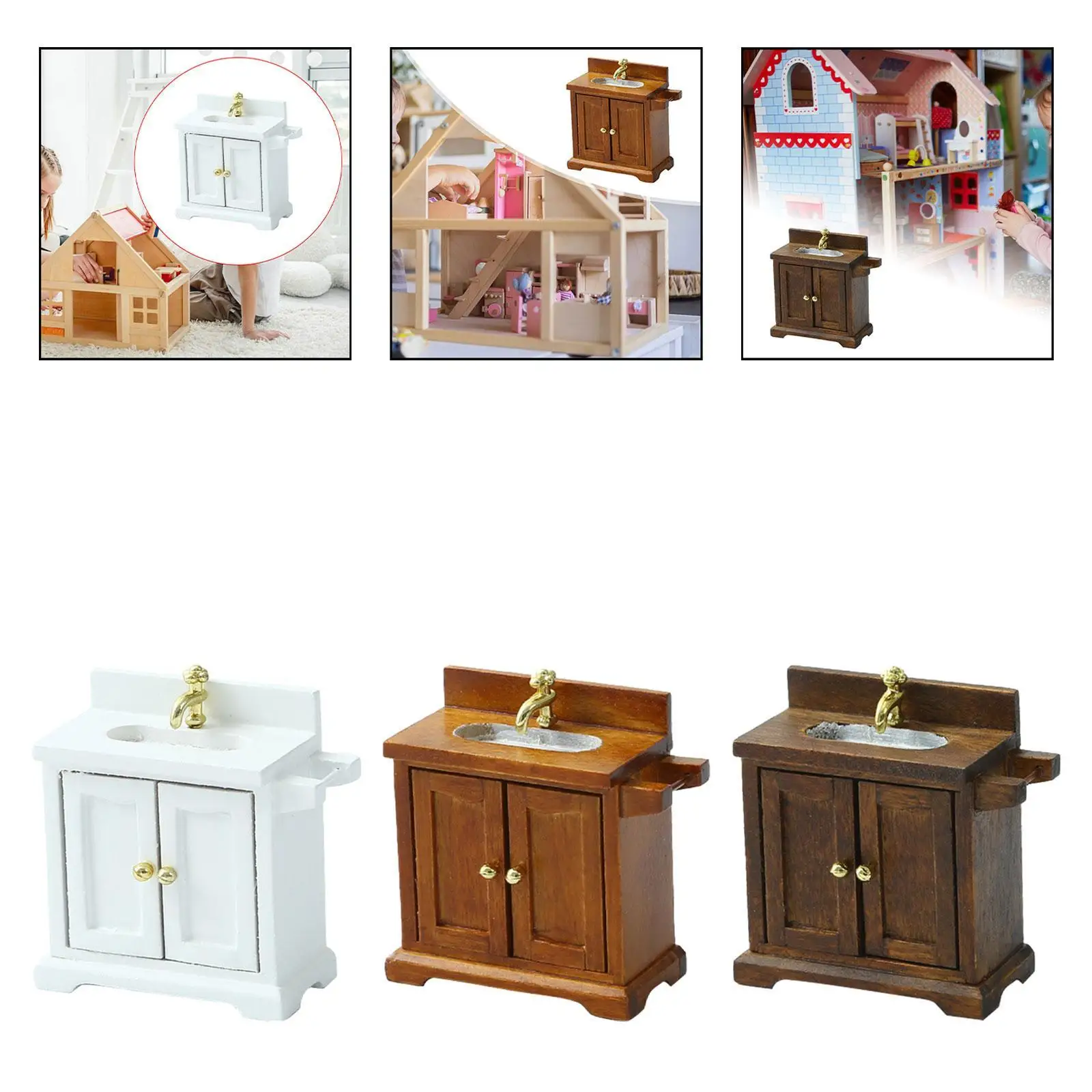 Dollhouse Bathroom Cabinet Bathroom Scene Holiday Gifts Dollhouse Sink Pretend Play Toy for 1/16 Playset Decoration Supplies