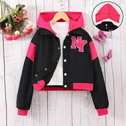 Chaqueta con capucha para niña – Abrigo de manga larga con contraste
