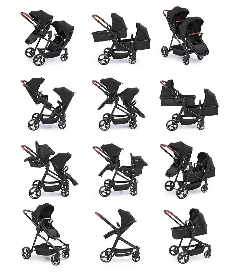 Cochecito de bebé 3 en 1 para gemelos con asiento de coche, cochecito de bebé multifuncional plegable pequeño y ligero - imagen 3