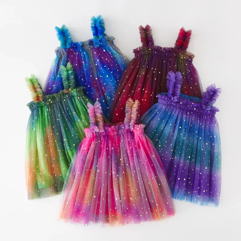 2026 nuevo estilo Lotita niños niñas princesa tul Sling vestido colorido verano sin mangas niños niñas vestido de fiesta - imagen 3
