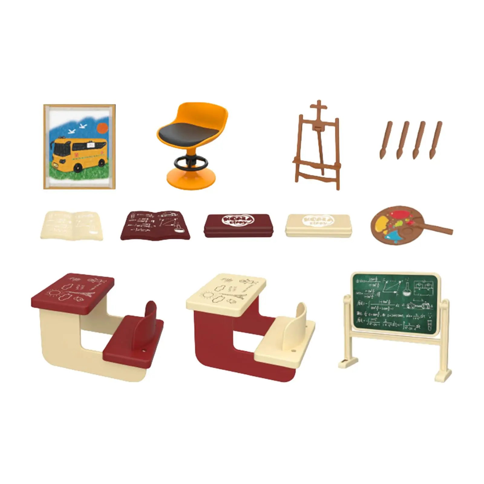 Classroom Dollhouse Furniture Miniature Books Kids Dollhouse Playset Dollhouse Decoration Dollhouse Blackboard Classroom Desk
