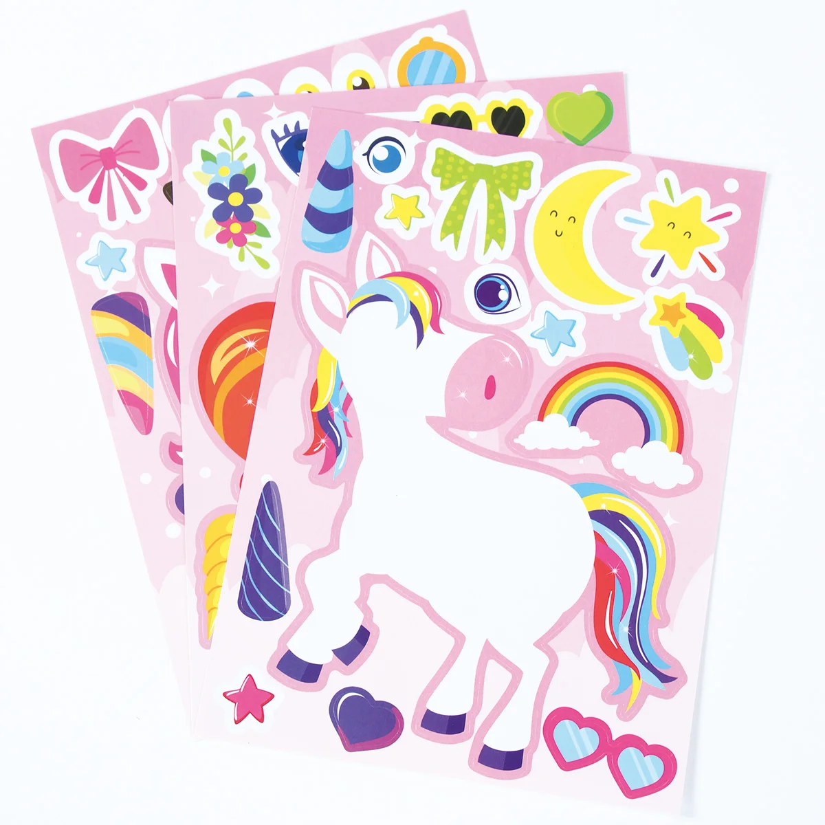 12 hojas de pegatinas de rompecabezas DIY de caballo arcoíris para niños, juegos de unicornio, fiesta de cumpleaños, hacer una cara, divertidas pegatinas de rompecabezas para montar, regalos - imagen 5