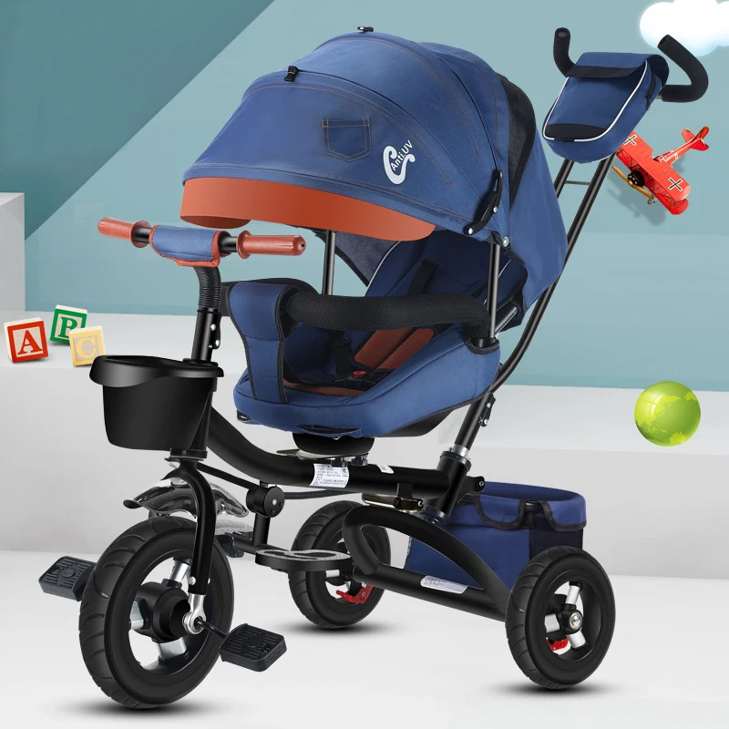 LazyChild-triciclo plegable y tumbado para niños, cochecito de bebé de 1 a 6 años, bicicleta ligera de tres ruedas