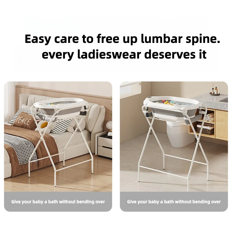 Estación de baño para bebés sin doblar con soporte: bañera plegable, soporte para lavabo y tendedero para recién nacidos y niños pequeños, ahorro de espacio - imagen 4