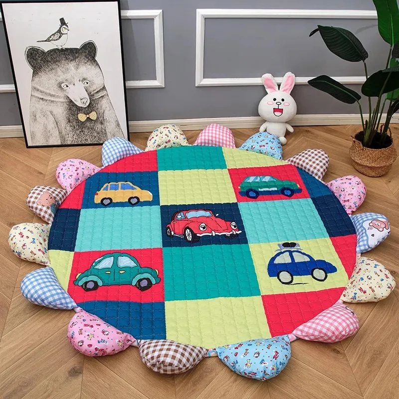 Alfombra redonda para juegos de niños, tapete para sala de estar con estampado de flores, almohadillas de juego para niños, tapete acolchado antideslizante para gatear para juegos de bebés - imagen 4