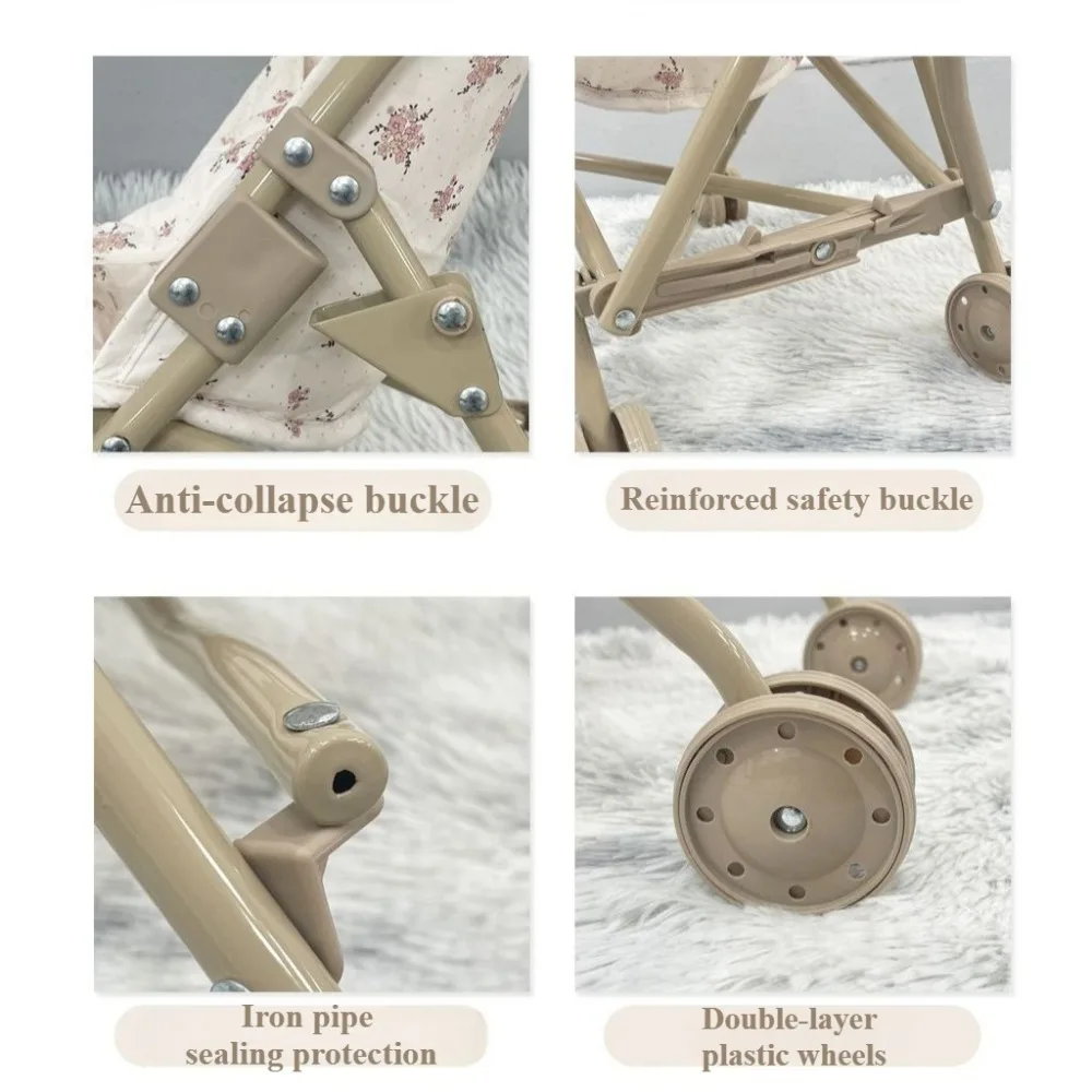 Muñecas para jugar, cochecito de bebé, juguete para niñas con dosel, bolsa de almacenamiento, juego de simulación, regalos de Navidad plegables para niños pequeños - imagen 5