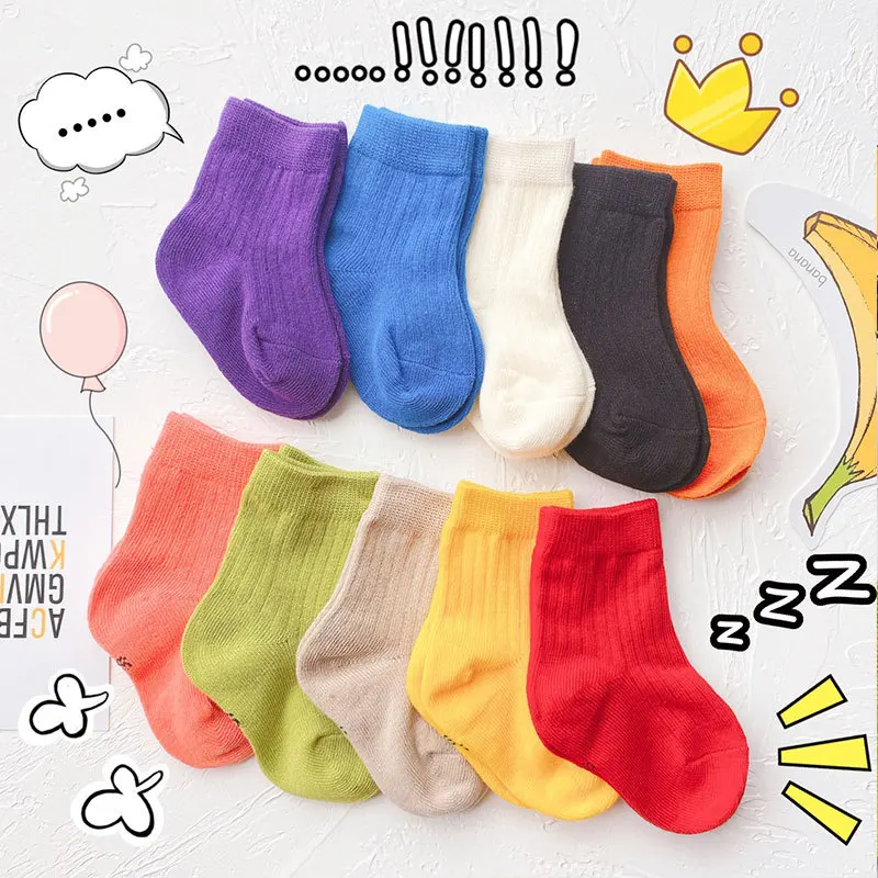 0-6Y New Kids Solid Candy Color Socks 100% Cotton Soft Socks for Boys Girls Slouch Children Infant Toddler Socks