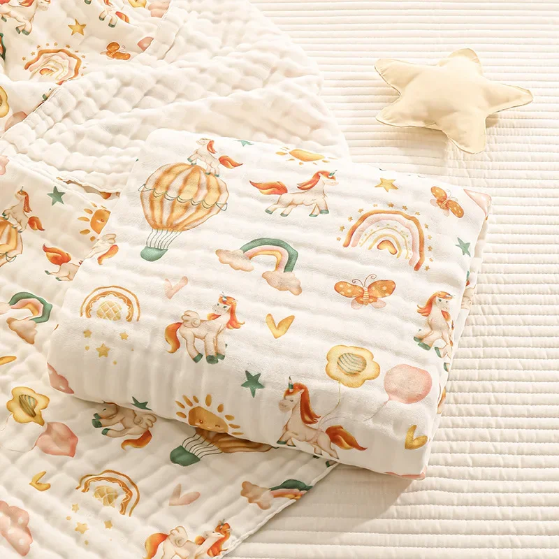 Mantas de algodón de 6 capas para bebé, Toalla de baño de muselina para bebé, manta envolvente con estampado de dibujos animados suave y absorbente, ropa de cama, accesorios para bebés - imagen 4