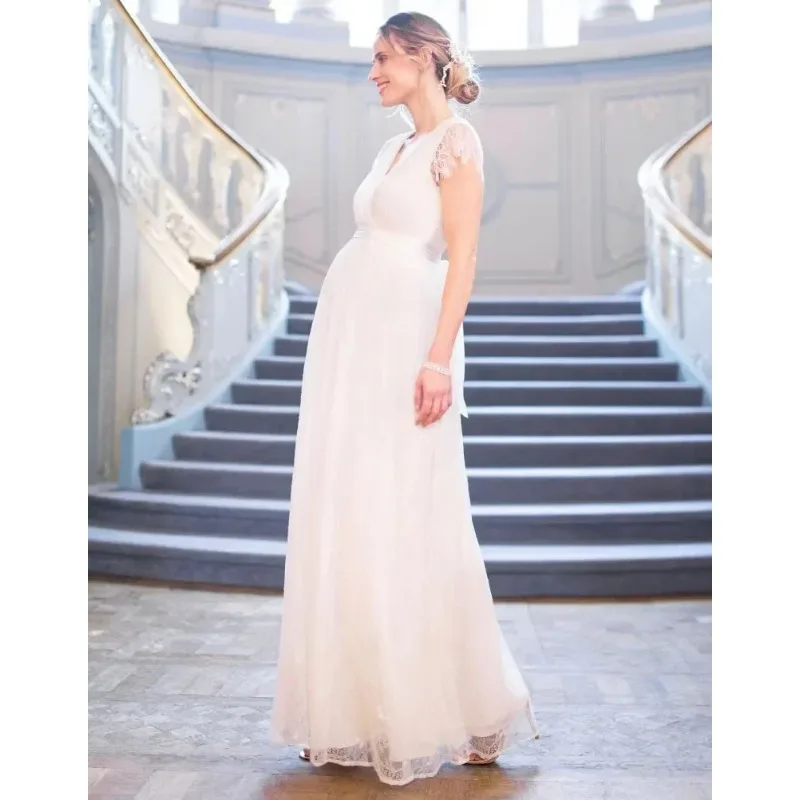 Vestido de maternidad encaje blanco largo para baby shower - imagen 3