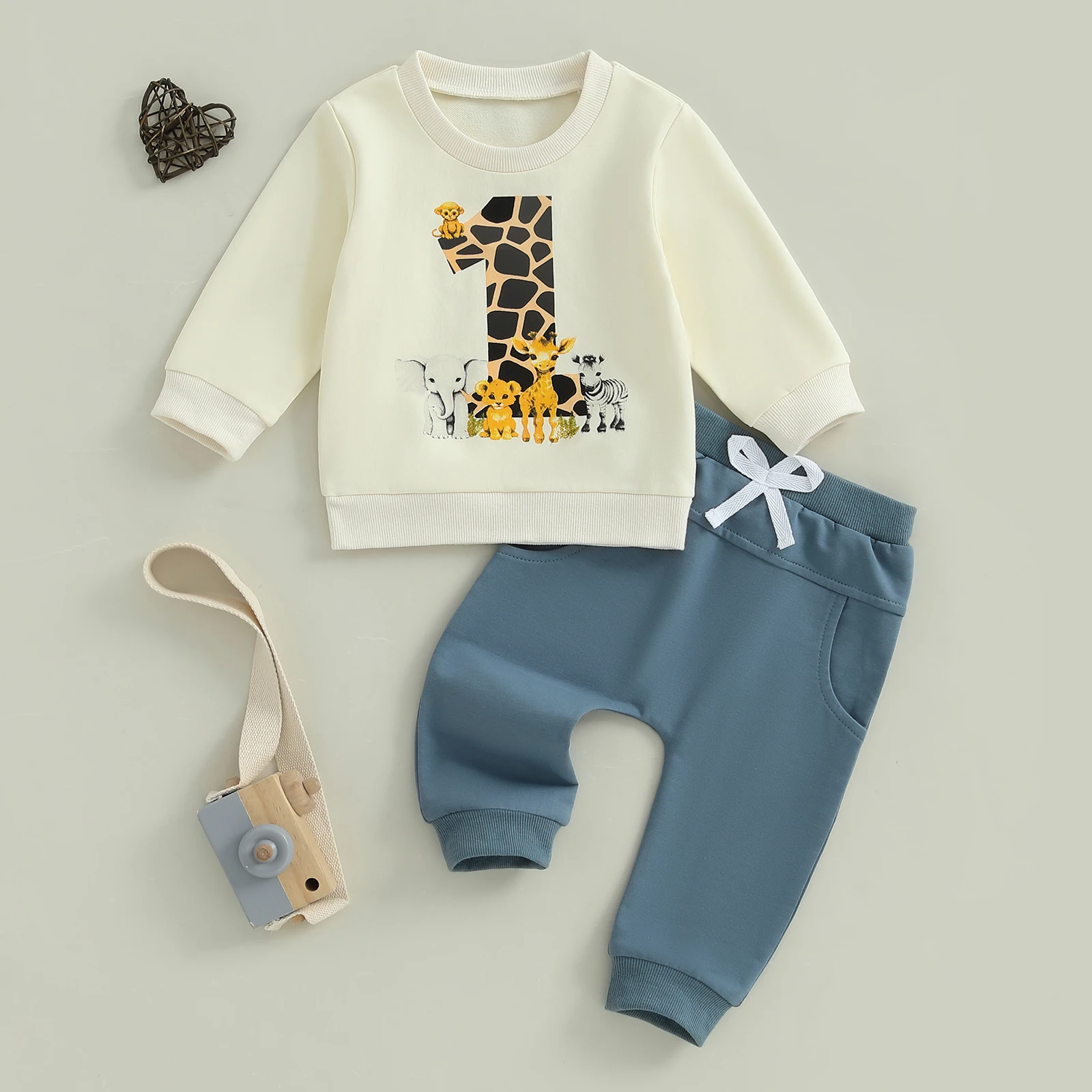 SUNSIOM Conjuntos de cumpleaños para bebés y niños, jersey con estampado de números de manga larga y pantalones de color sólido, conjunto de otoño de 2 piezas
