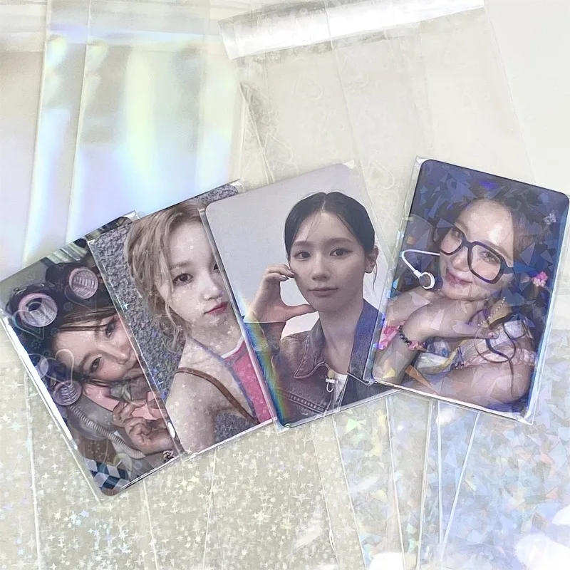 50 unids/pack láser amor holográfico tarjetas fotográficas Fundas protectoras tarjeta transparente película ídolo foto manga INS regalos bolsa de embalaje - imagen 3