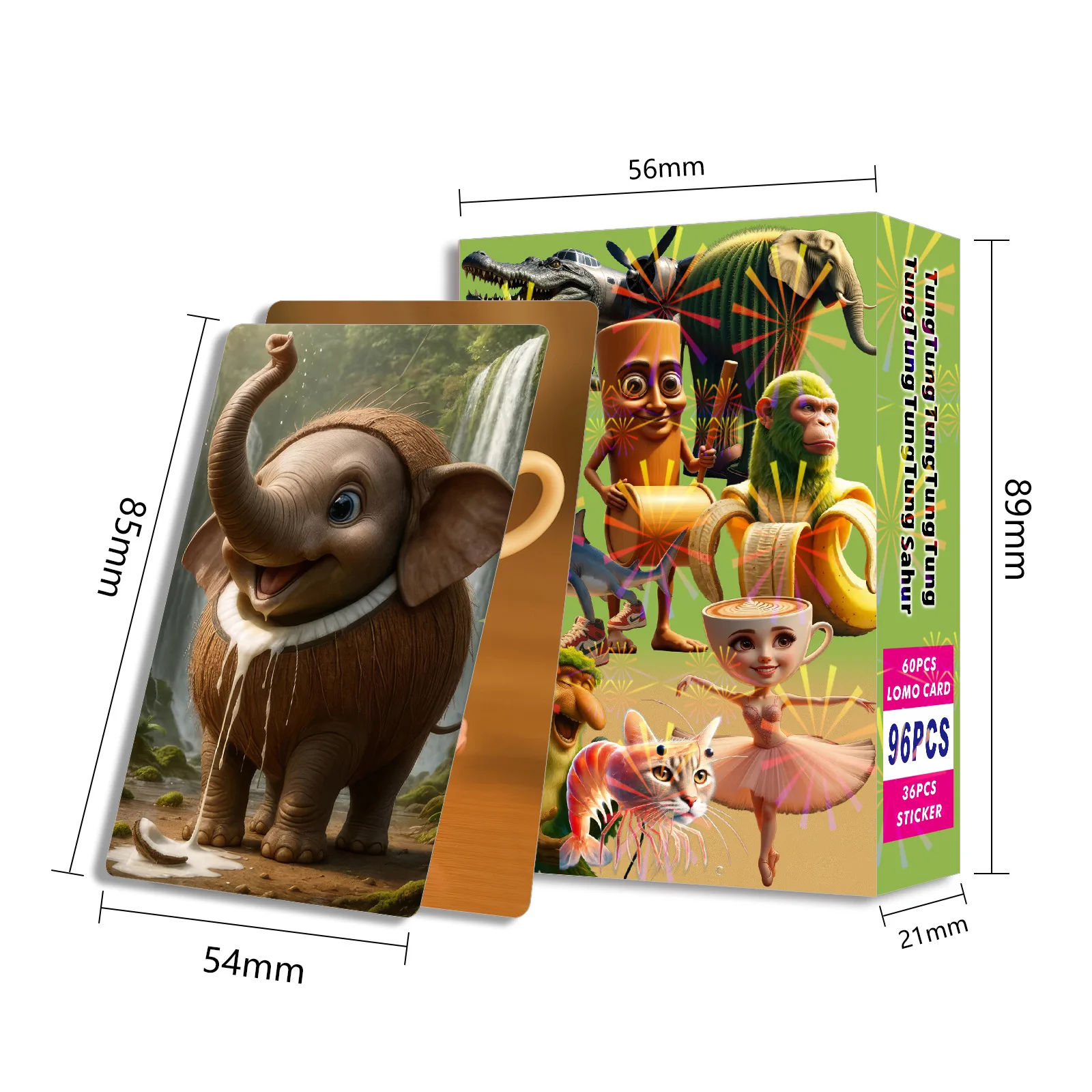 96 unids/caja TungTungSahur italiano Brainrot pegatina de madera (36 uds) + 60 uds TungTungSahur LOMO tarjetas Anime juego coleccionable - imagen 5