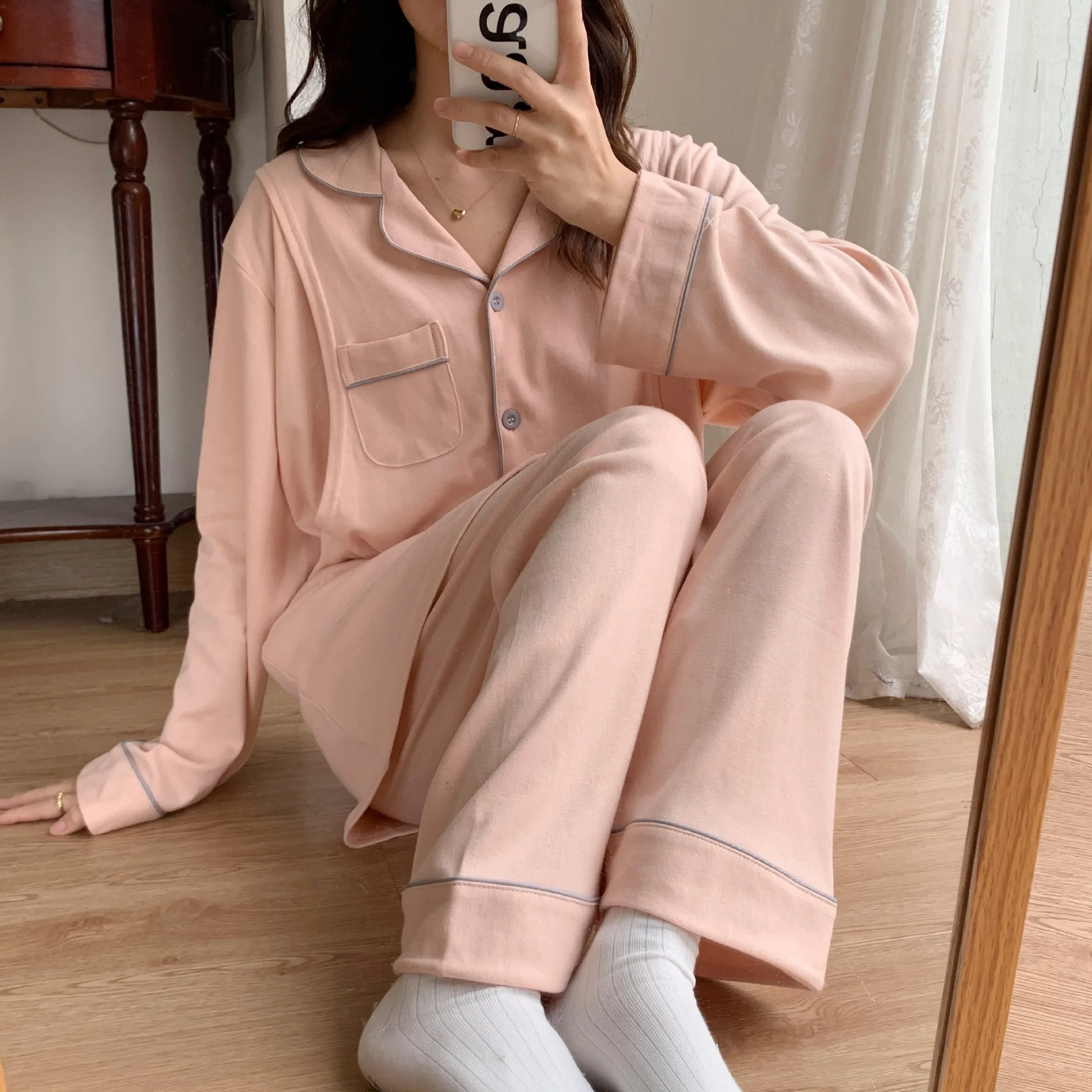 Pijama de lactation algodón orgánico – Cómoda para amamantamiento otoño - imagen 2