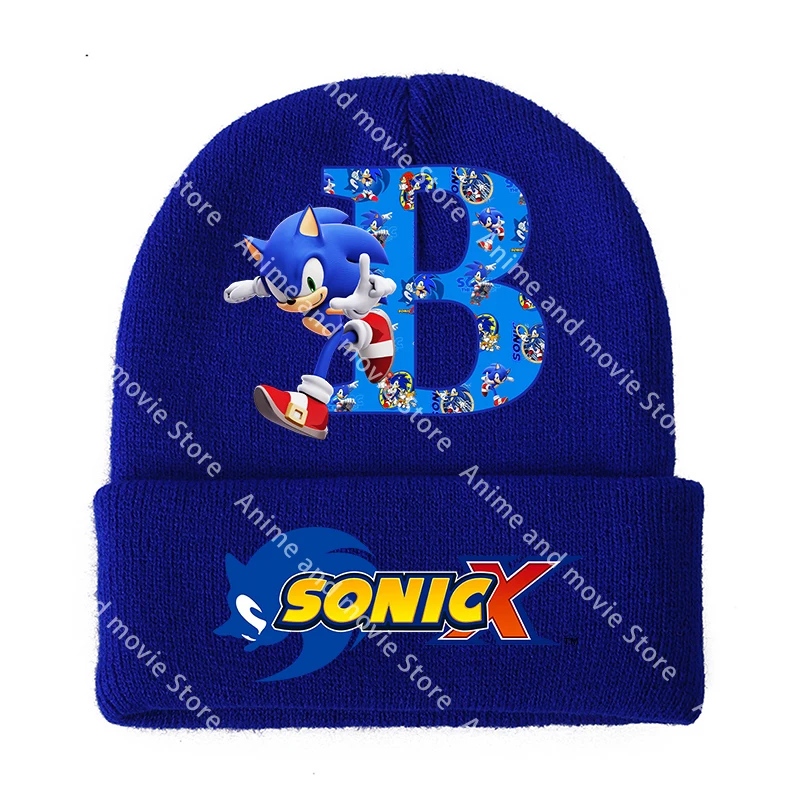 Gorros de punto para niños y niñas, gorros con letras de dibujos animados de Sonics, gorro de algodón para invierno, bonito gorro de lana de 56CM, regalos de cumpleaños de moda de Anime - imagen 2