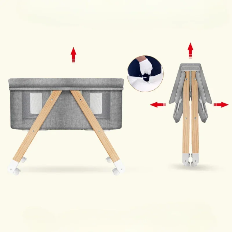 Cuna de bebé móvil de madera maciza, cama portátil para recién nacido, cuna para bebé, cama mecedora doble plegable, cama mecedora relajante para bebé - imagen 3