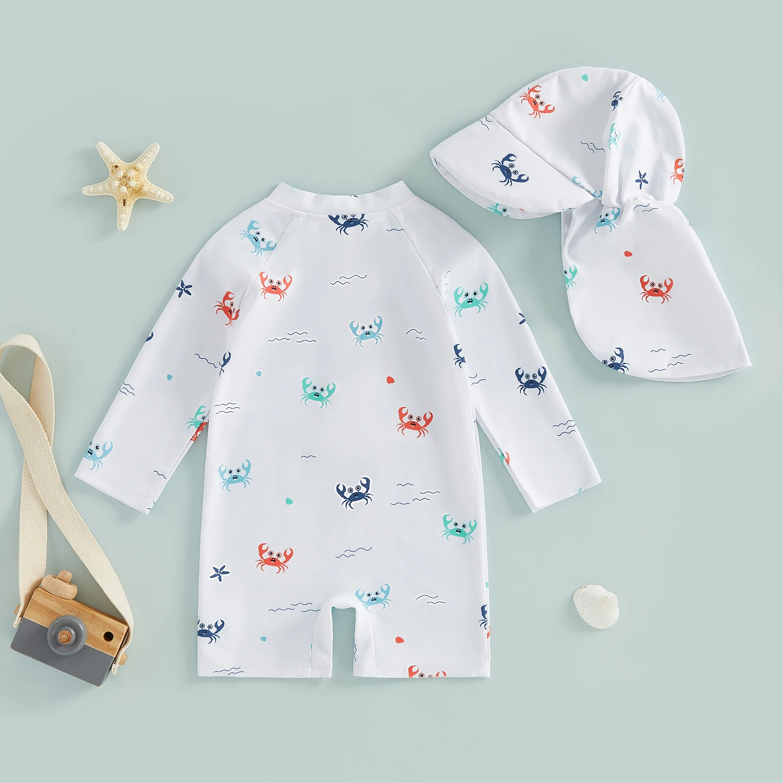 Tregren Bañador bebé niño protección solar – Manga larga con gorro - imagen 2