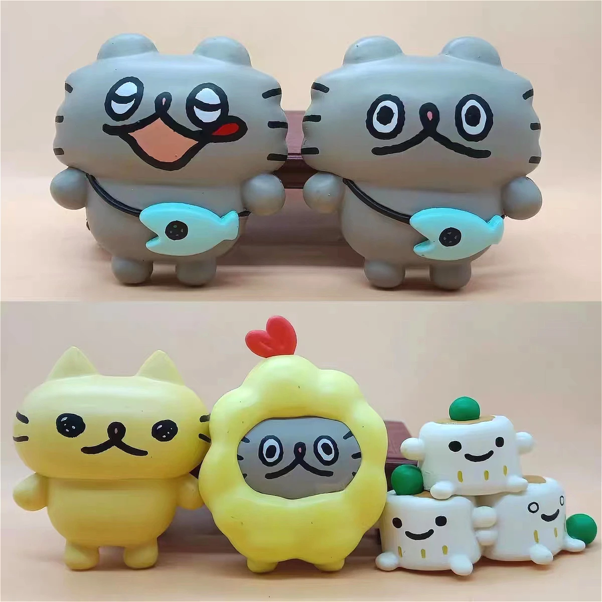 Juguetes cápsula a prueba de gatos, Mini figura divertida y bonita de Neko (revenda), con bolsa de pescado, gatito en camarones fritos, adornos de figuras gashapon para mascotas - imagen 4