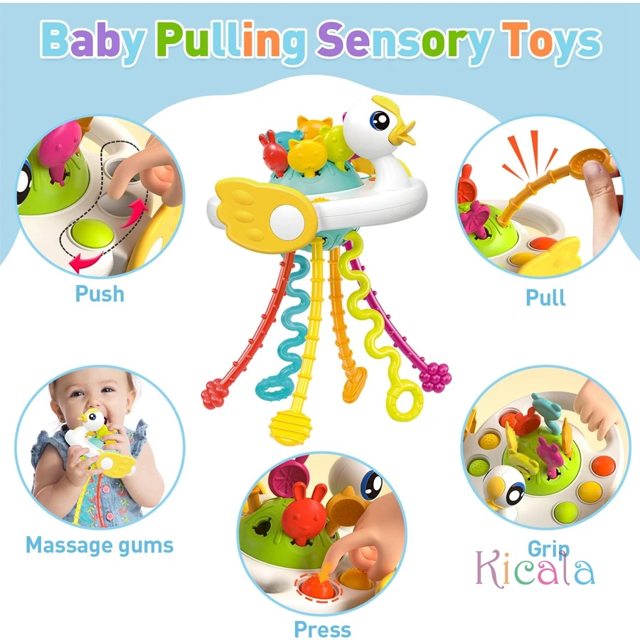 Juguetes Montessori para bebés 3 en 1, juguetes sensoriales para desarrollar la dentición, cuerda de tracción, juguetes educativos de silicona para niños pequeños, regalo de Navidad - imagen 5